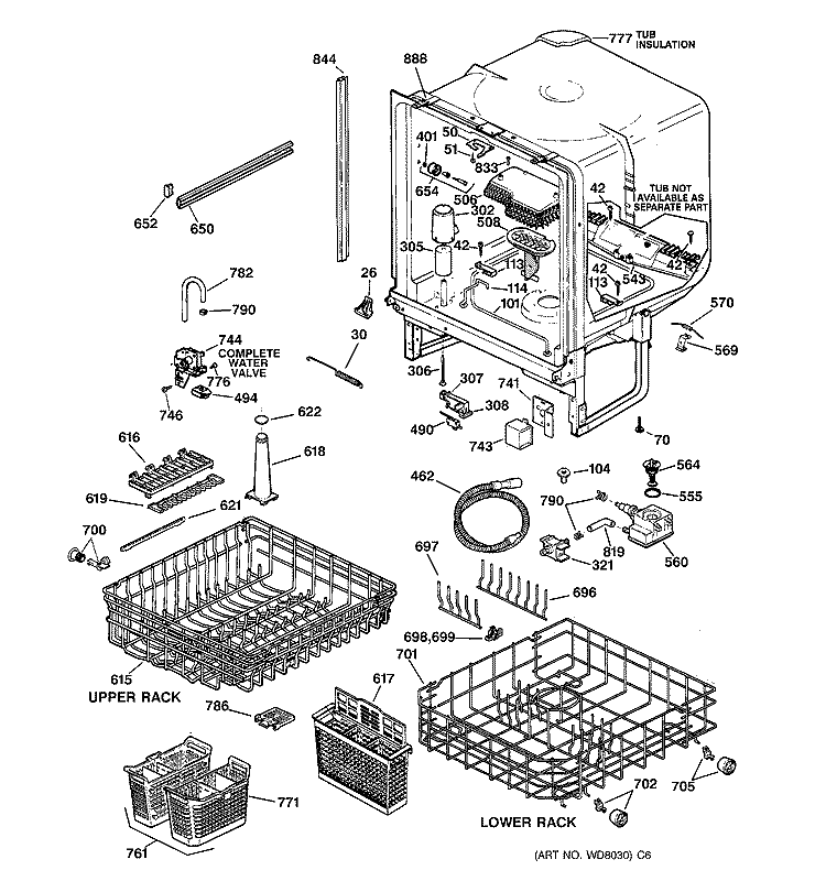 BODY PARTS Diagram and Parts List for ZBD3540C01SS  General Electric Dishwasher