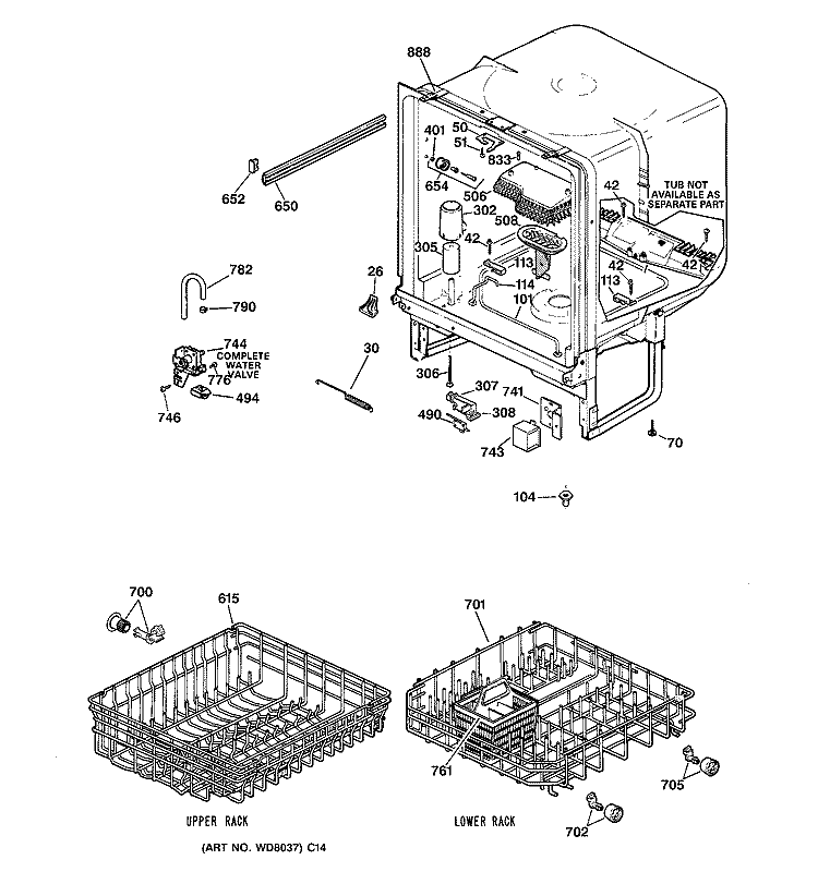 BODY PARTS Diagram and Parts List for GSM2100ZZ3WH  General Electric Dishwasher