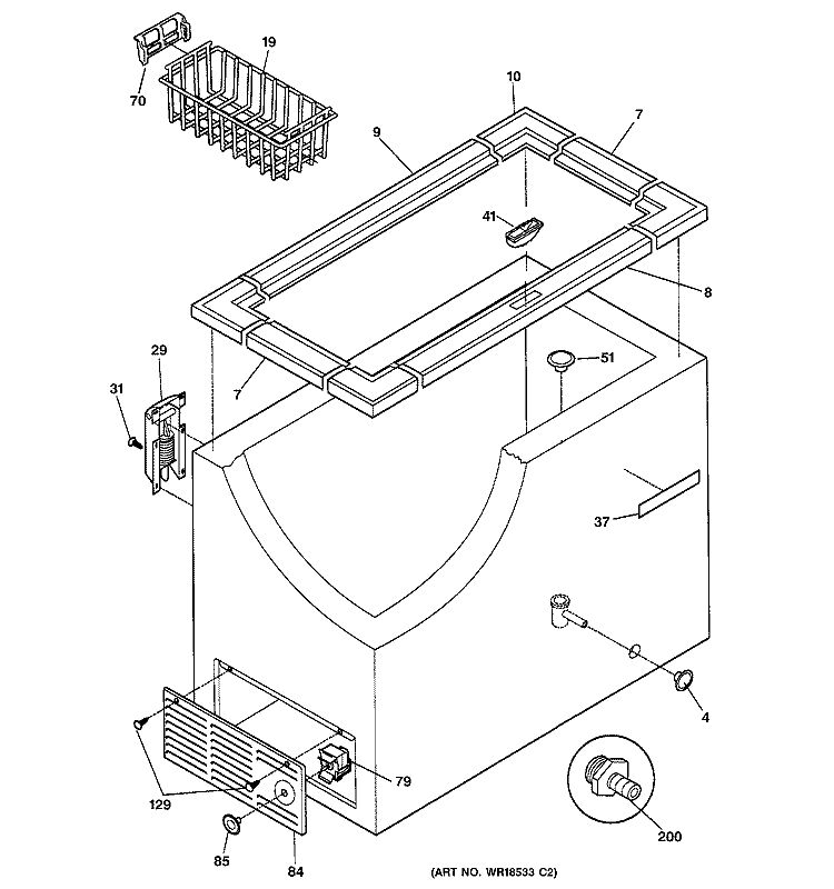 CABINET Diagram and Parts List for FCM9DABWH  General Electric Freezer