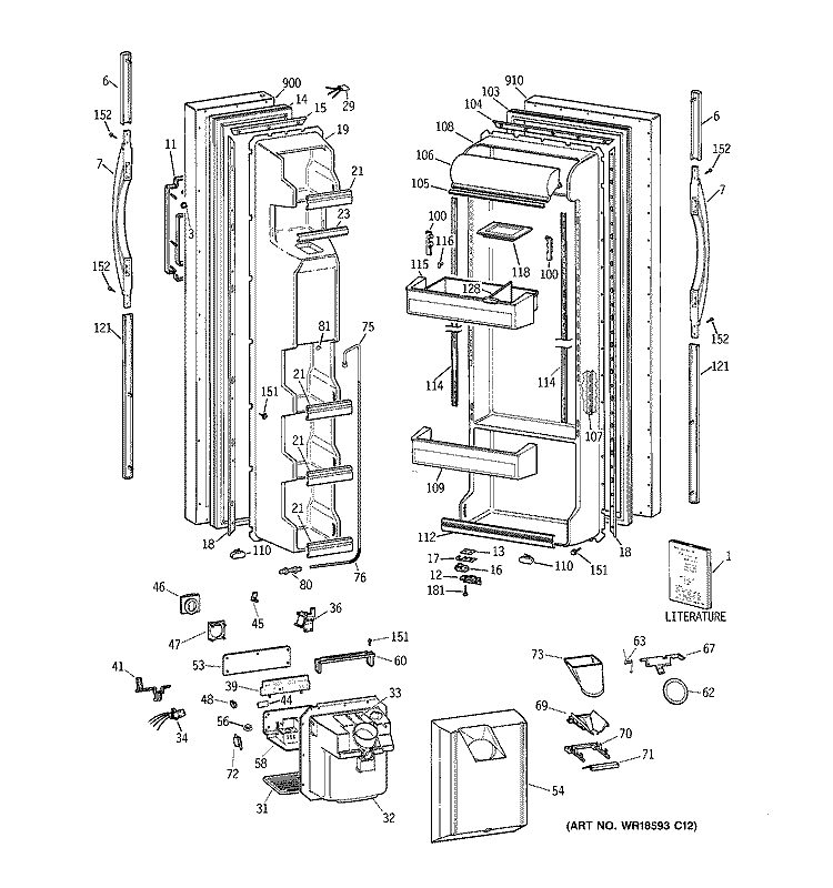 DOORS Diagram and Parts List for TFT25JWBGWW  General Electric Refrigerator