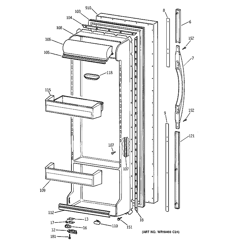 FRESH FOOD DOOR Diagram and Parts List for TFT26PRDAAA  General Electric Refrigerator
