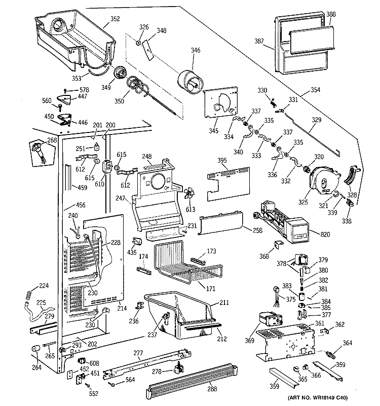 FREEZER SECTION Diagram and Parts List for TFT26PRDAAA  General Electric Refrigerator