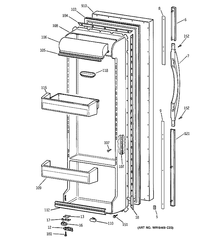 FRESH FOOD DOOR Diagram and Parts List for TFX22PPDAWW  General Electric Refrigerator