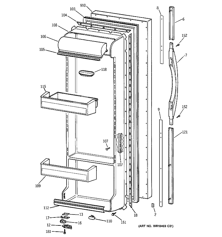 FRESH FOOD DOOR Diagram and Parts List for TFX22PRDAAA  General Electric Refrigerator