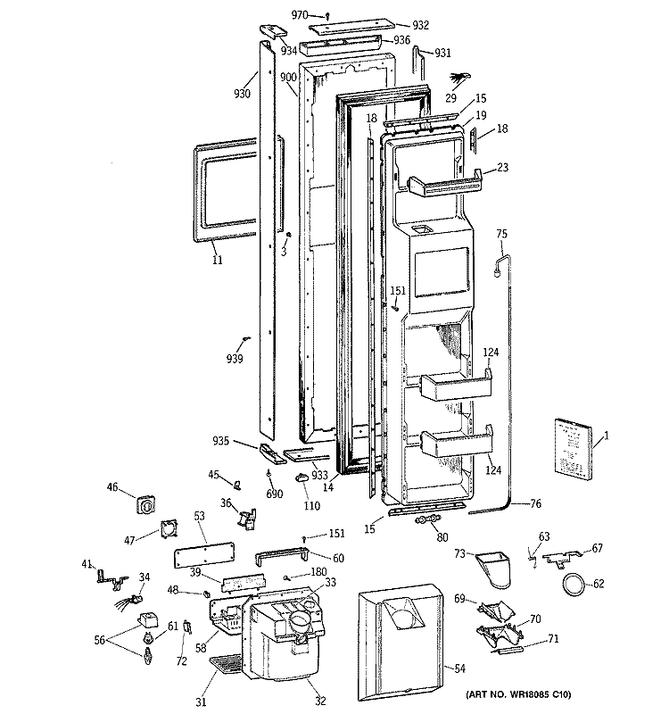 FREEZER DOOR Diagram and Parts List for TPX21BRDABB  General Electric Refrigerator
