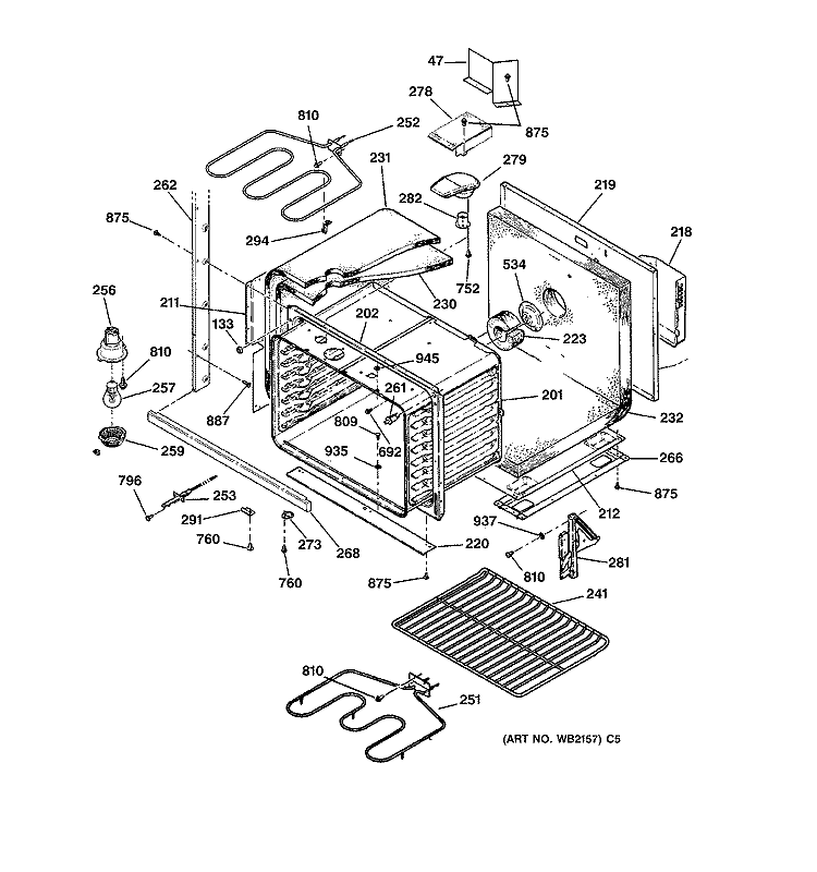 LOWER BODY Diagram and Parts List for JTP45BA3BB  General Electric Wall Oven