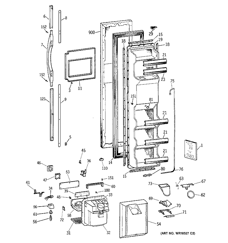 FREEZER DOOR Diagram and Parts List for TFX26CRDABB  General Electric Refrigerator