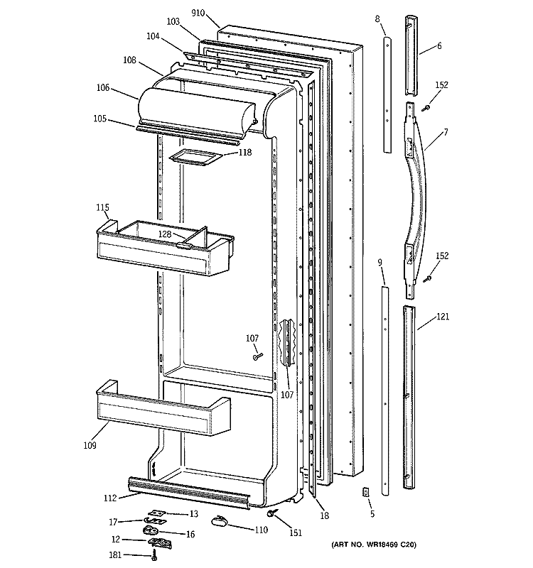 FRESH FOOD DOOR Diagram and Parts List for TFX26CRDABB  General Electric Refrigerator