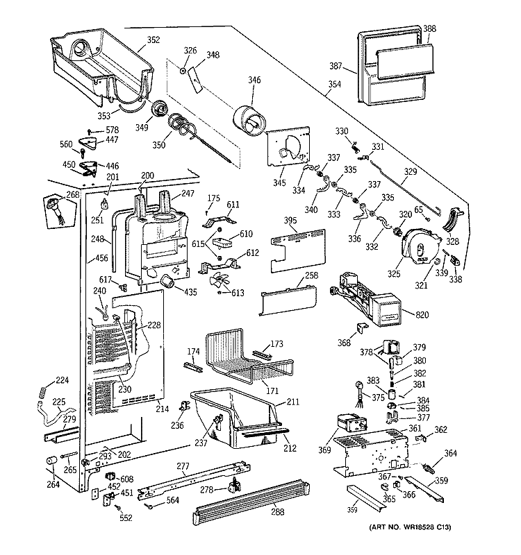 FREEZER SECTION Diagram and Parts List for TFX26PPDACC  General Electric Refrigerator