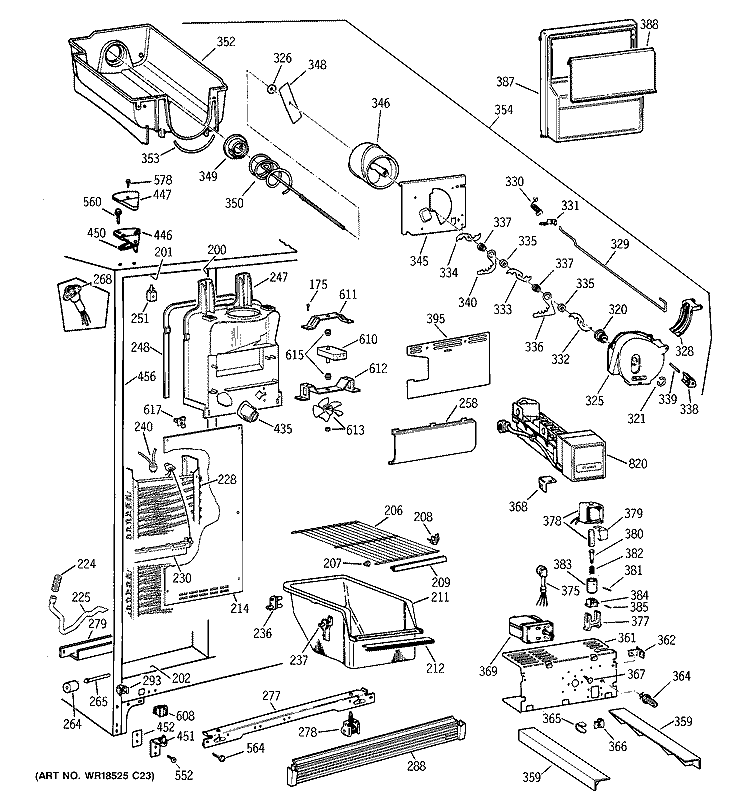 FREEZER SECTION Diagram and Parts List for TFX26KPDAWW  General Electric Refrigerator
