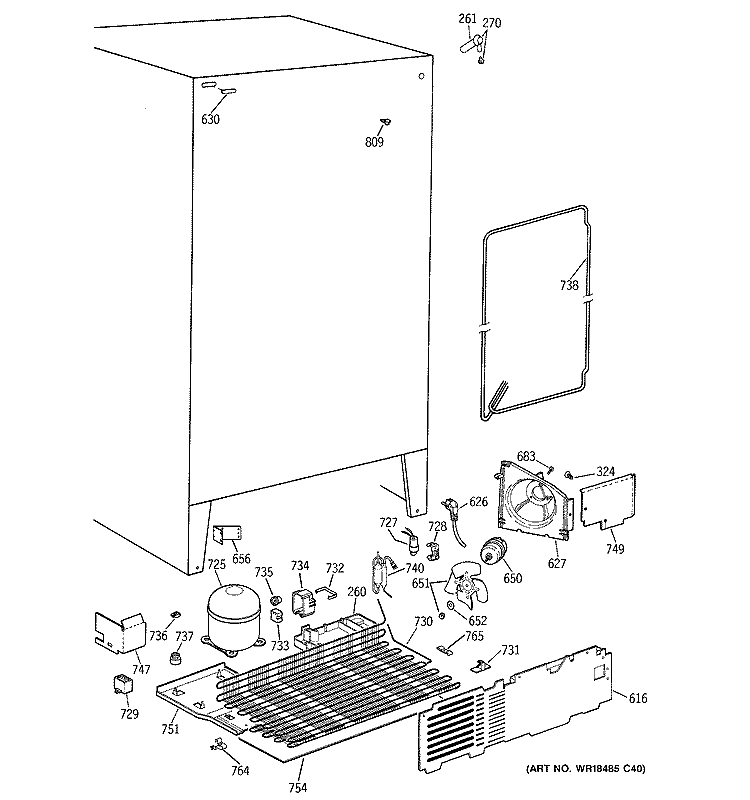 UNIT PARTS Diagram and Parts List for TFK25ZADAAA  General Electric Refrigerator