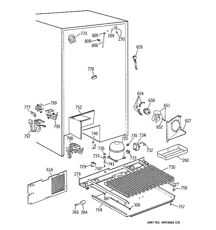 UNIT PARTS Diagram and Parts List for TPX24BPDAWW  General Electric Refrigerator