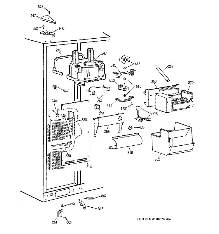 FREEZER SECTION Diagram and Parts List for TPX24BIDABB  General Electric Refrigerator