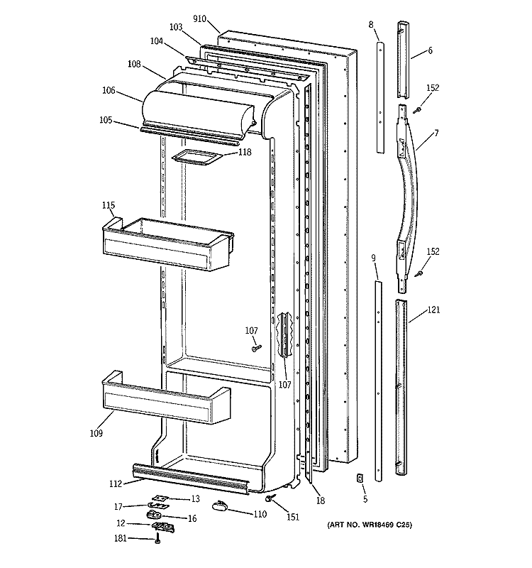 FRESH FOOD DOOR Diagram and Parts List for TFX26PRDAAA  General Electric Refrigerator