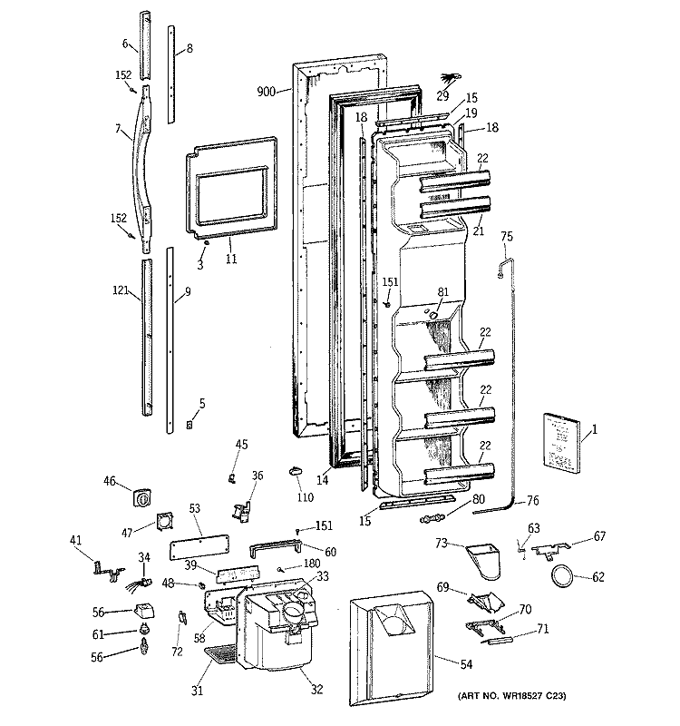 FREEZER DOOR Diagram and Parts List for TFM26PRDAAA  General Electric Refrigerator