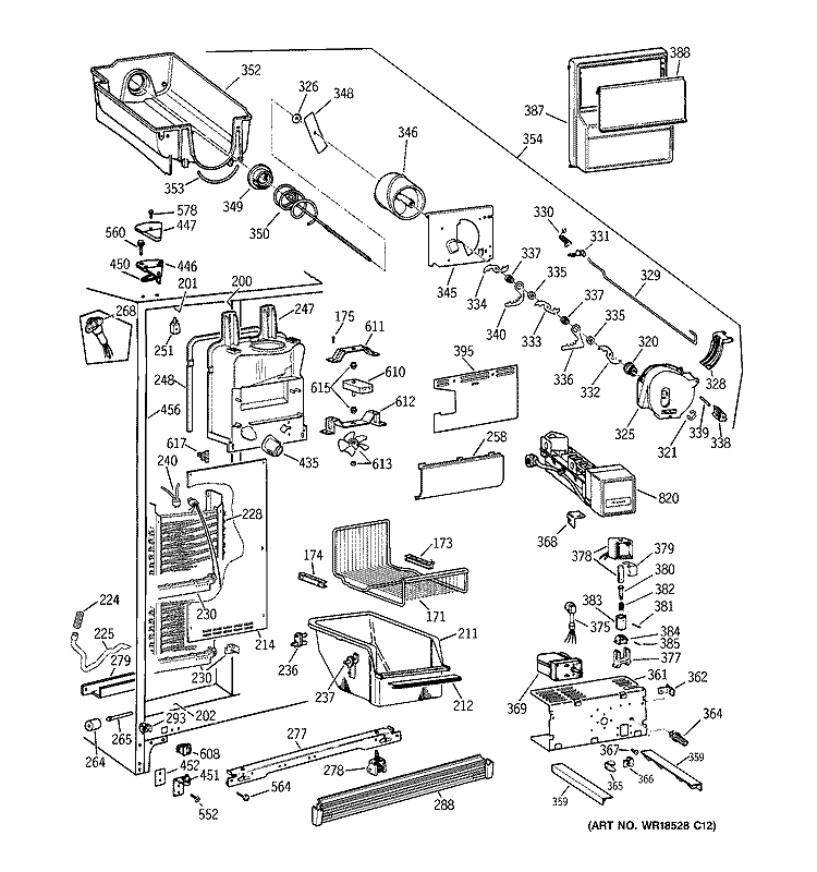 FREEZER SECTION Diagram and Parts List for TFM26PRDAAA  General Electric Refrigerator