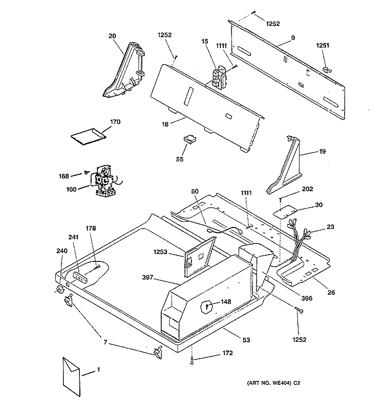 BACKSPLASH & TOP Diagram and Parts List for DCB330GY1AC  General Electric Dryer
