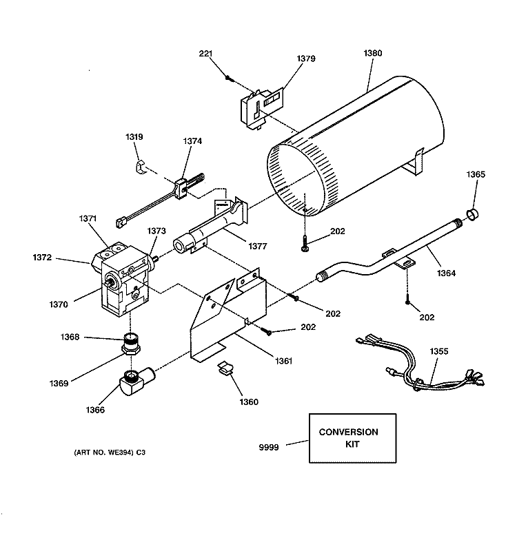BURNER Diagram and Parts List for DCB330GY1AC  General Electric Dryer