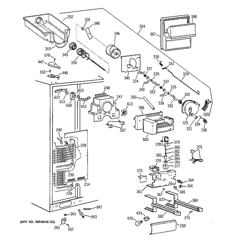 FREEZER SECTION Diagram and Parts List for TPJ24PRDABB  General Electric Refrigerator