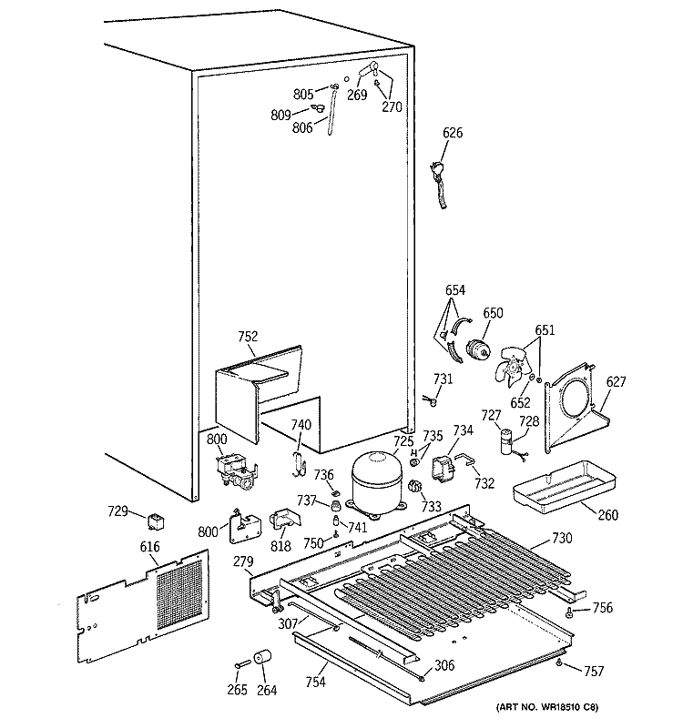 UNIT PARTS Diagram and Parts List for TPJ24PRDABB  General Electric Refrigerator