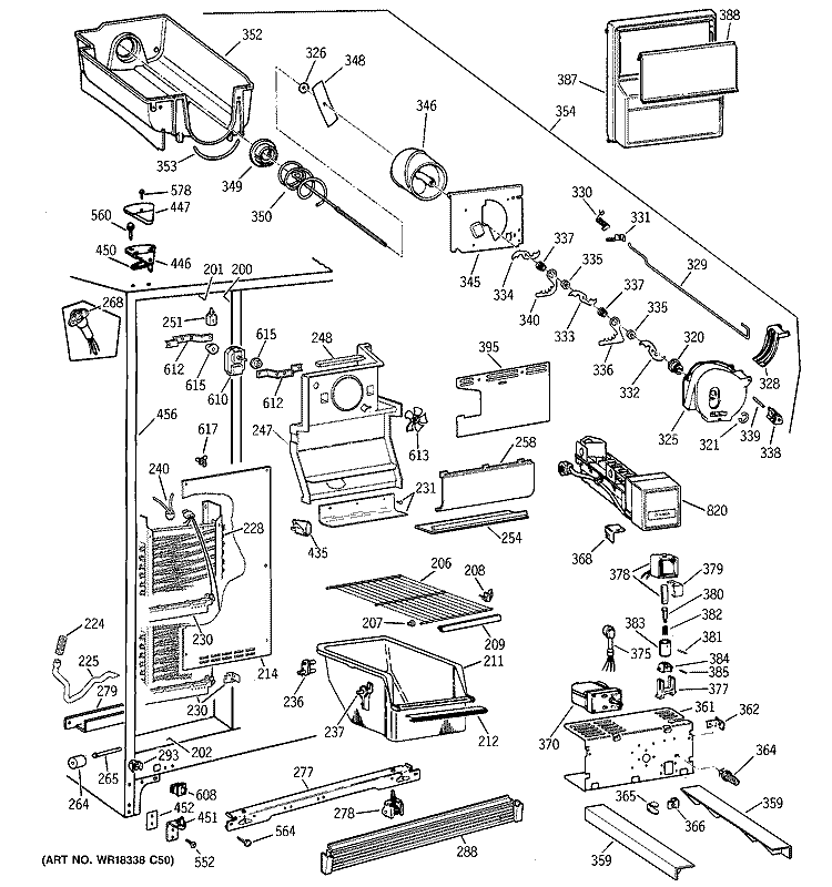 FREEZER SECTION Diagram and Parts List for TFG22JRDAWH  General Electric Refrigerator