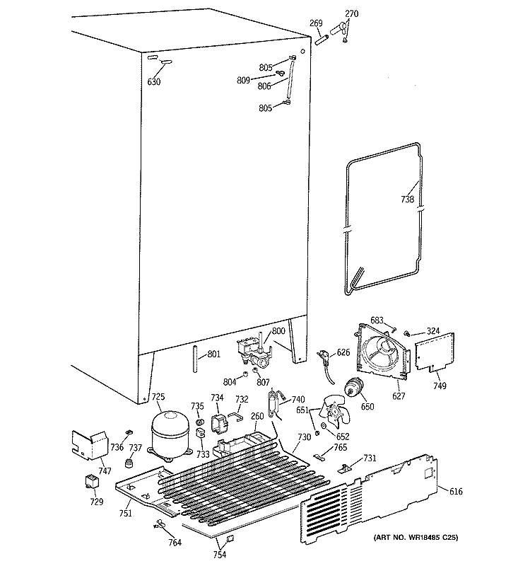 UNIT PARTS Diagram and Parts List for TFG22JRDAWH  General Electric Refrigerator