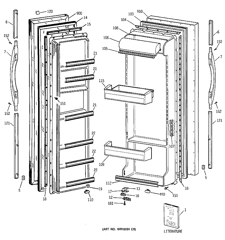 DOORS Diagram and Parts List for MSK25GADAAA  General Electric Refrigerator