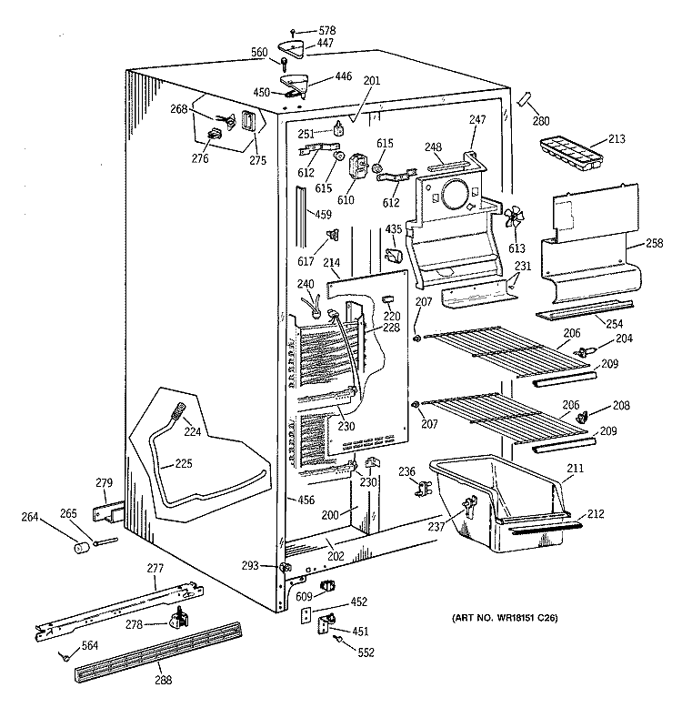 FREEZER SECTION Diagram and Parts List for MSK25GADAAA  General Electric Refrigerator