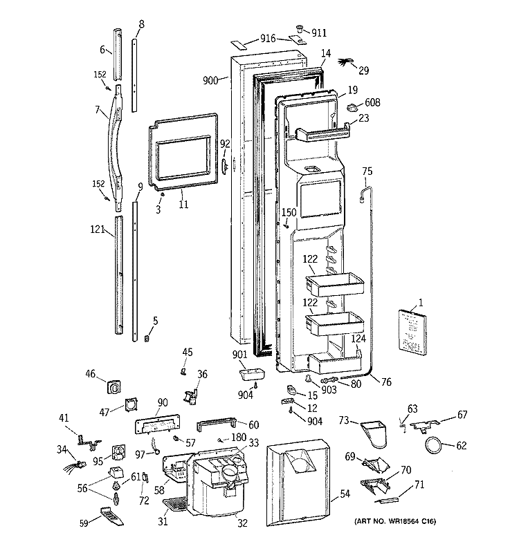 FREEZER DOOR Diagram and Parts List for TPG24PFDAWW  General Electric Refrigerator