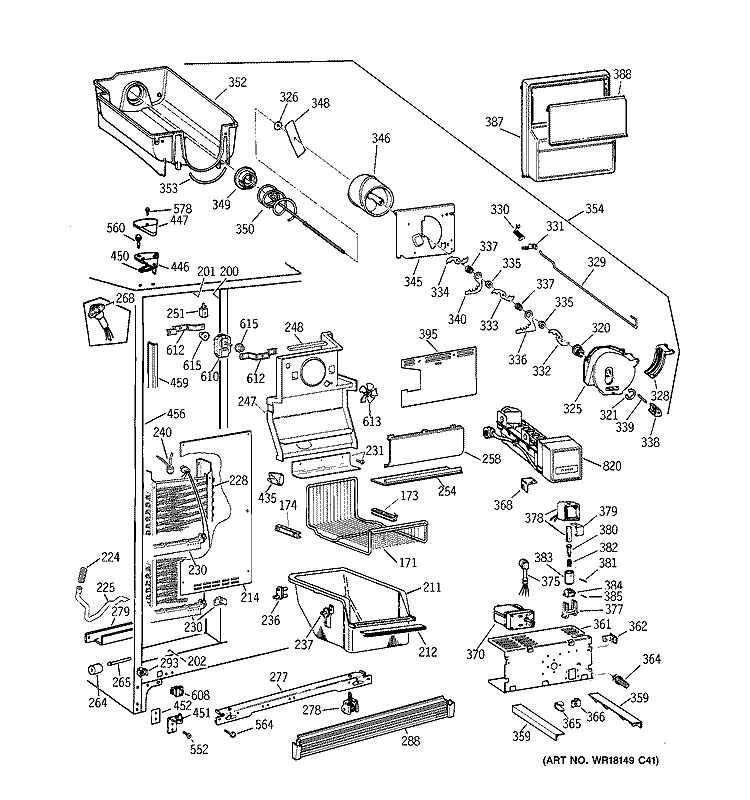 FREEZER SECTION Diagram and Parts List for TFK22PRDAAA  General Electric Refrigerator