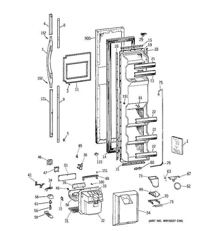 FREEZER DOOR Diagram and Parts List for TFK26PRDAAA  General Electric Refrigerator