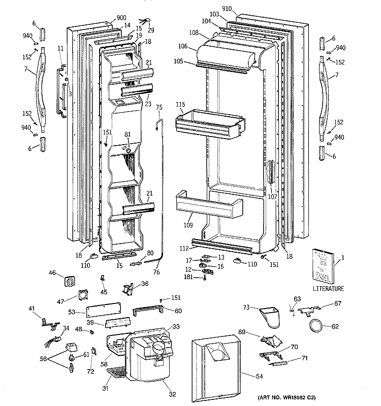 DOORS Diagram and Parts List for CSM26MRDAWW  Hotpoint Refrigerator