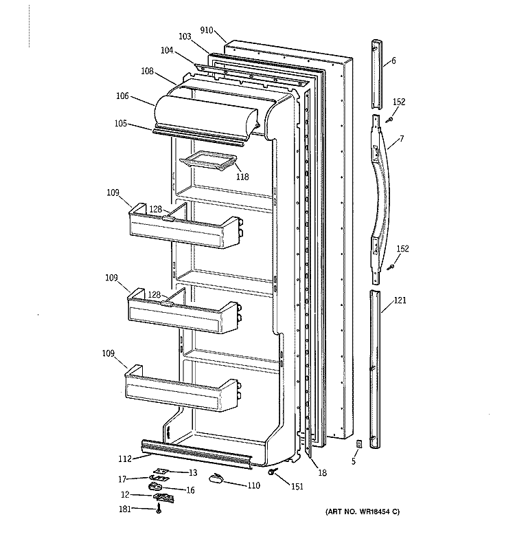 FRESH FOOD DOOR Diagram and Parts List for TFM20JRBKAA  General Electric Refrigerator