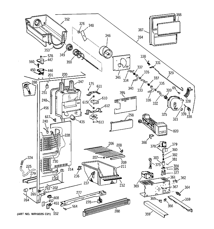 FREEZER SECTION Diagram and Parts List for TFM26KRDAWW  General Electric Refrigerator