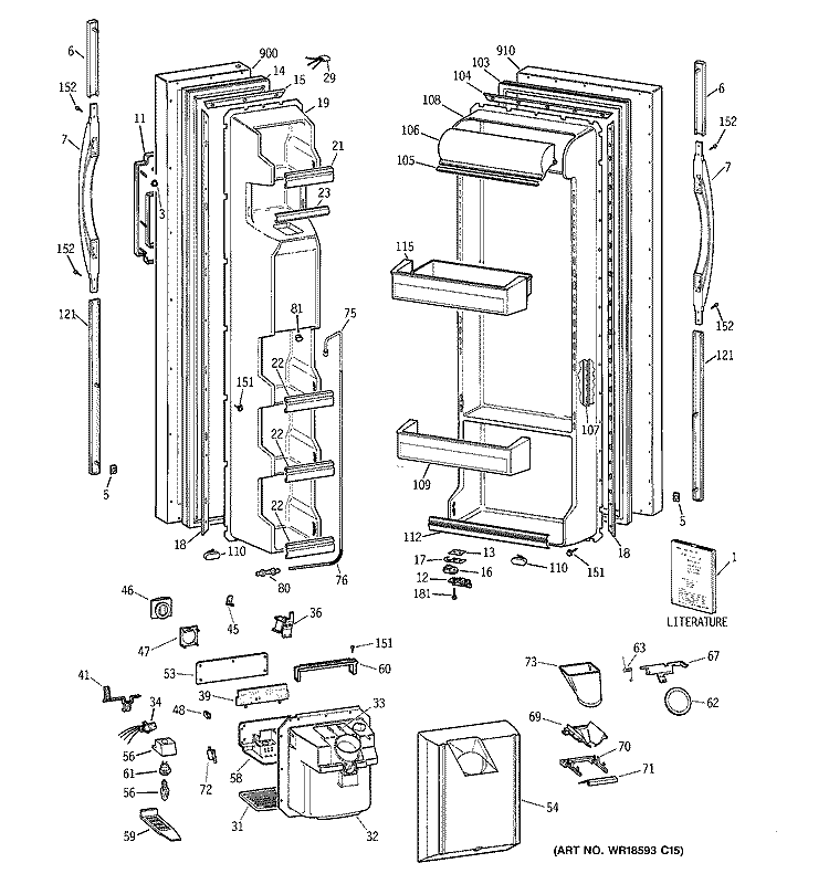 DOORS Diagram and Parts List for MSK26GRDAAA  General Electric Refrigerator