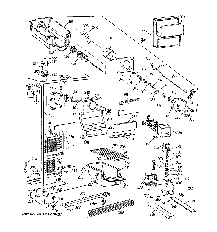 FREEZER SECTION Diagram and Parts List for MSK26GRDAAA  General Electric Refrigerator