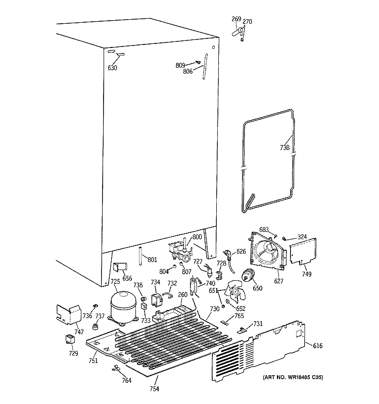 UNIT PARTS Diagram and Parts List for MSK26GRDAAA  General Electric Refrigerator