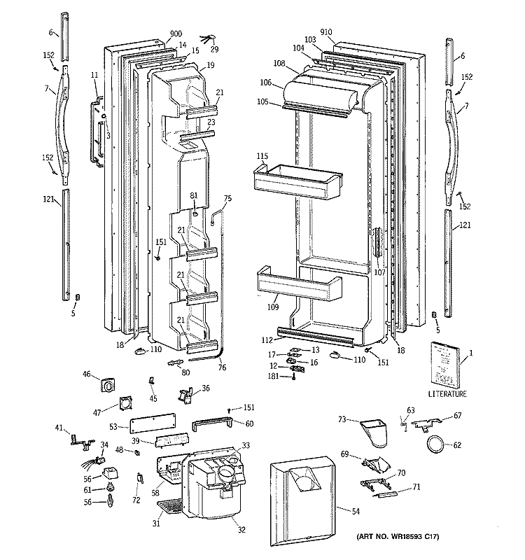 DOORS Diagram and Parts List for MST26GRDAWW  General Electric Refrigerator