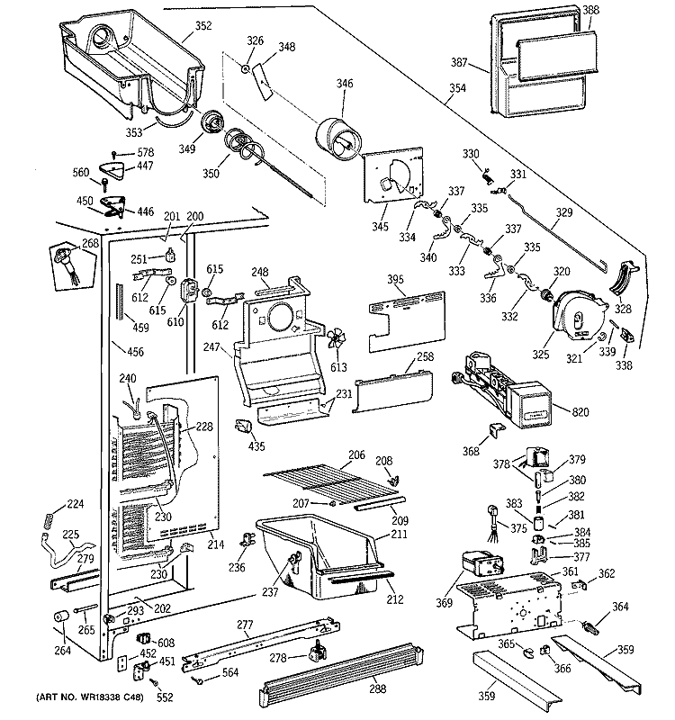 FREEZER SECTION Diagram and Parts List for MST26GRDAWW  General Electric Refrigerator