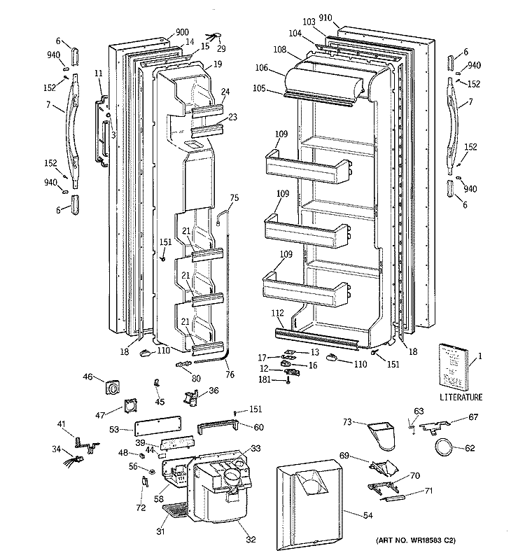 DOORS Diagram and Parts List for CSX22GRBKAA  Hotpoint Refrigerator