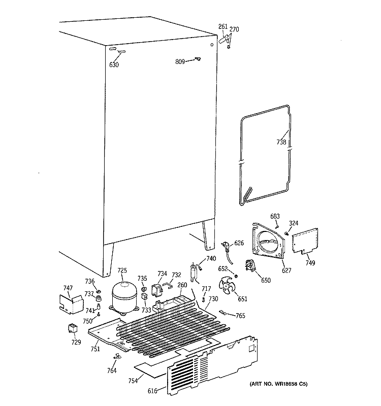 UNIT PARTS Diagram and Parts List for TFX20JABKAA  General Electric Refrigerator
