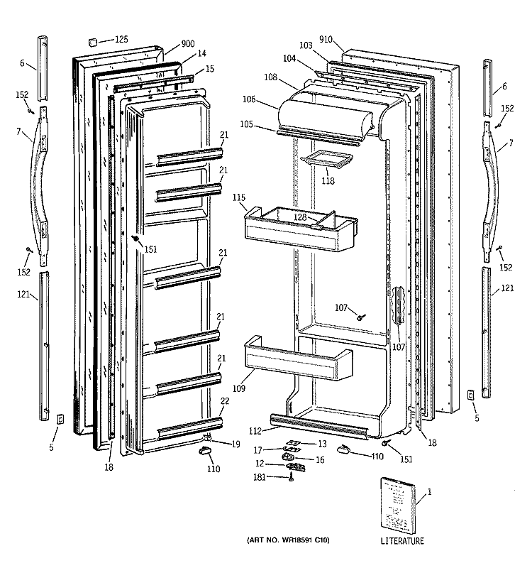 DOORS Diagram and Parts List for TFK22JADAAA  General Electric Refrigerator