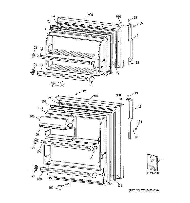 DOORS Diagram and Parts List for TBX18HACGRAA  General Electric Refrigerator
