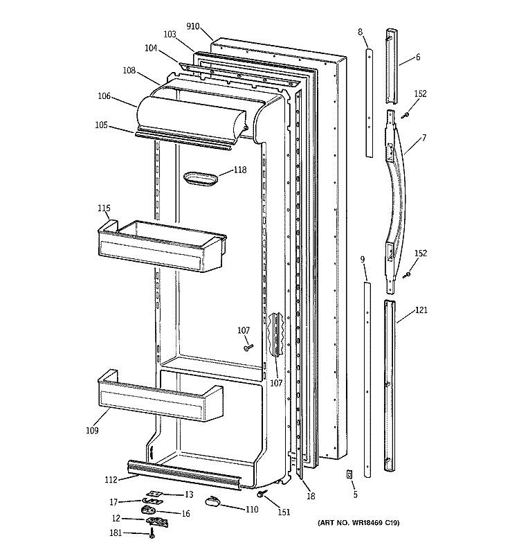 FRESH FOOD DOOR Diagram and Parts List for TFJ22PRDAAA  General Electric Refrigerator