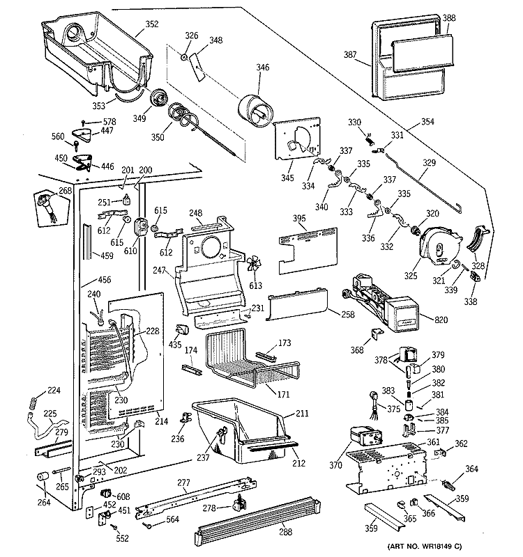 FREEZER SECTION Diagram and Parts List for TFJ22PRDAAA  General Electric Refrigerator