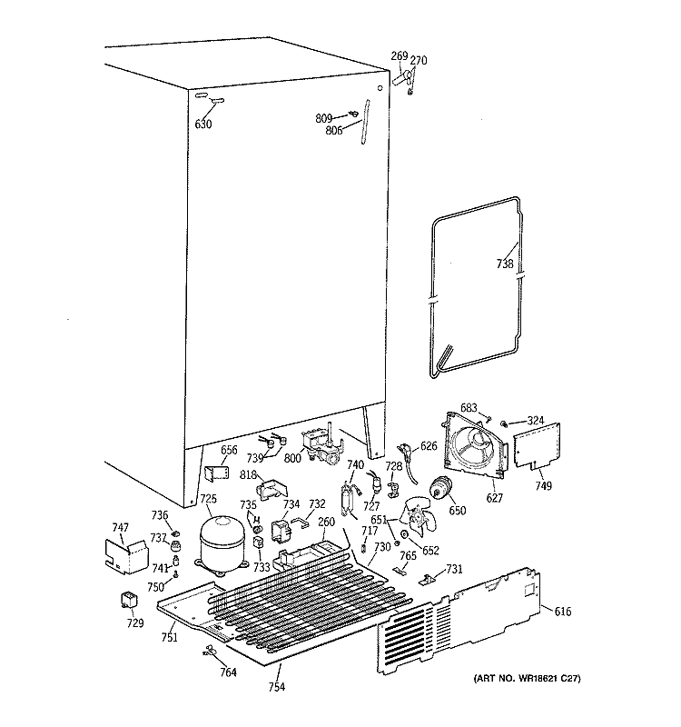 UNIT PARTS Diagram and Parts List for TFJ22PRDAAA  General Electric Refrigerator