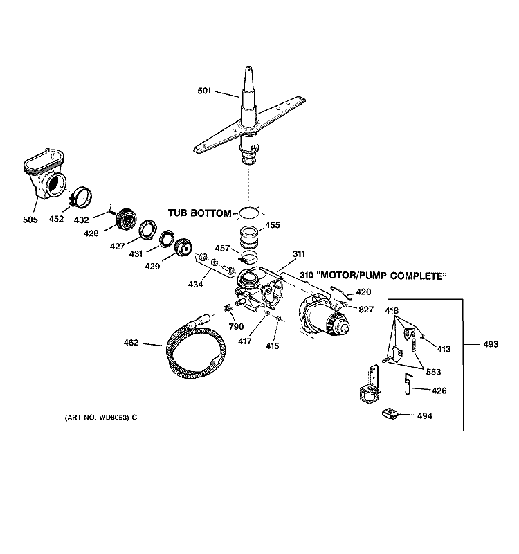 MOTOR - PUMP MECHANISM Diagram and Parts List for GSD3210Z07AA  General Electric Dishwasher