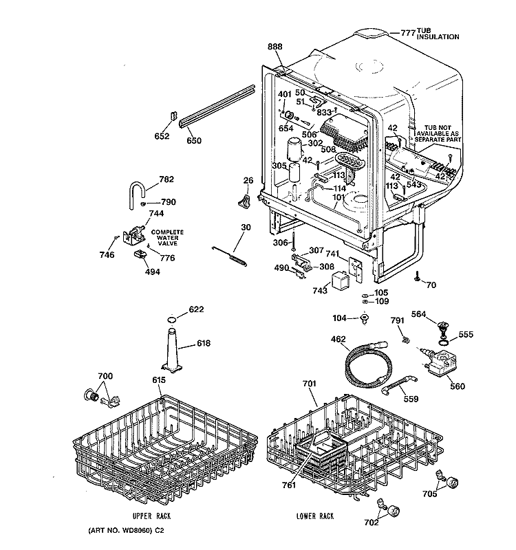 BODY PARTS Diagram and Parts List for GSD3820Z07BB  General Electric Dishwasher