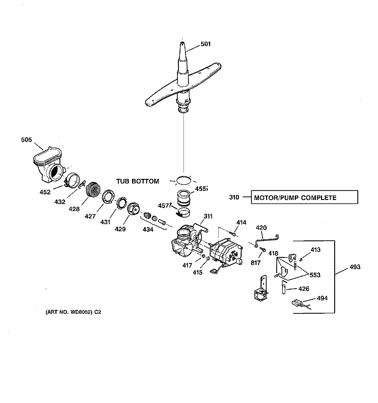 MOTOR - PUMP MECHANISM Diagram and Parts List for GSD4020Z07BB  General Electric Dishwasher