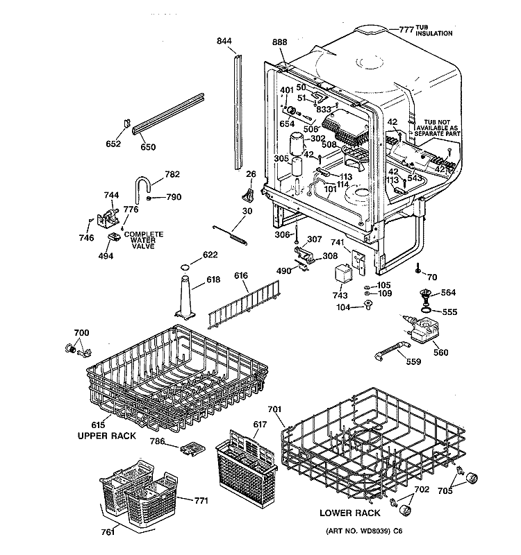 BODY PARTS Diagram and Parts List for GSD4132Z07WW  General Electric Dishwasher